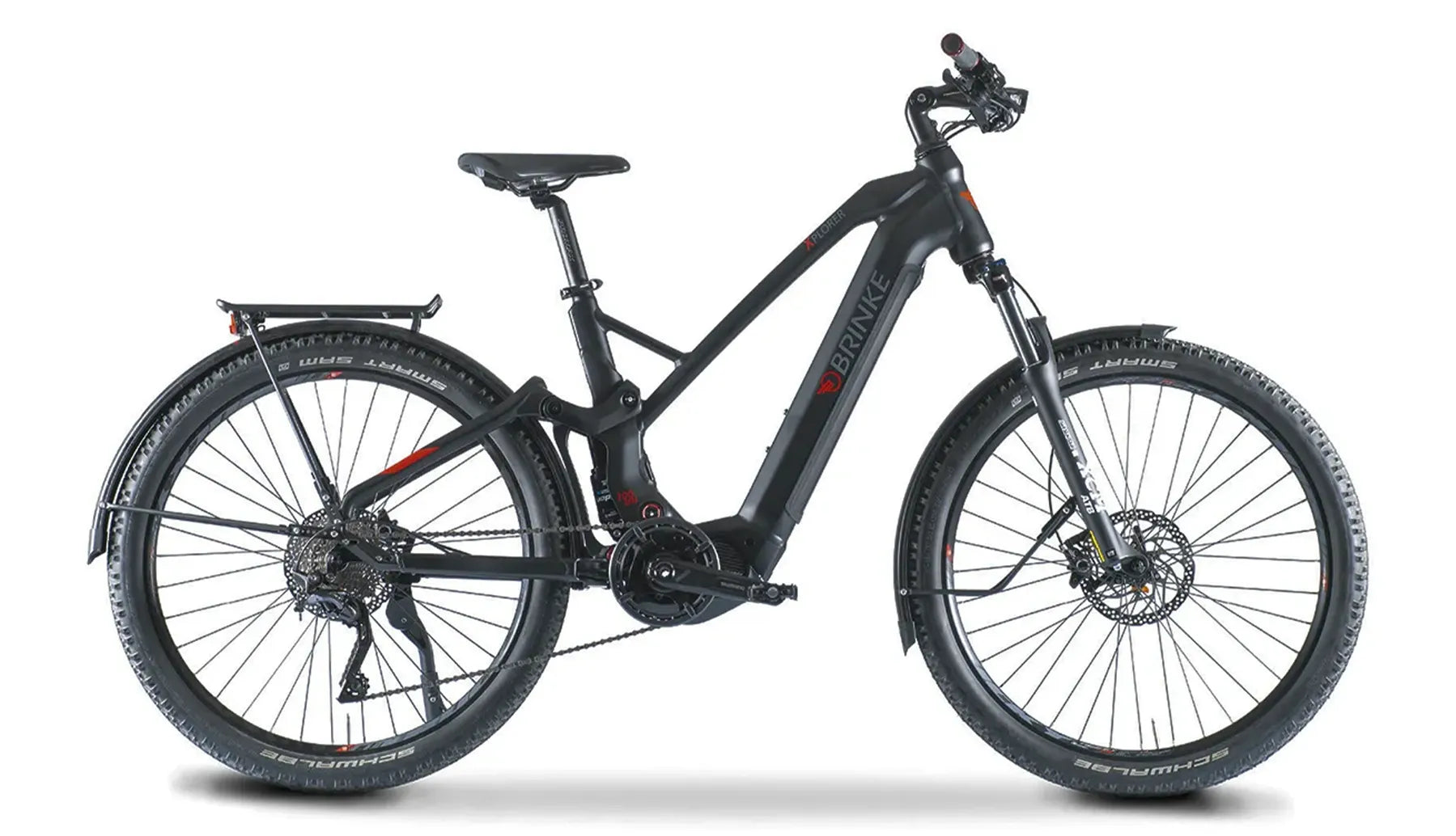 Vista di lato di una bicicletta elettrica e trekking modello Xplorer di colore nero