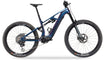 Vista di lato di una bicicletta elettrica da mountain bike modello XXR Carbon Race LTD Full suspended di colore blu e viola